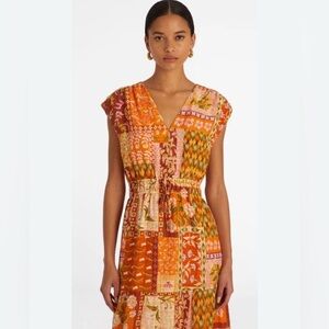 MARIE OLIVER x ANTHRO Indy Poppy Patchwork Linen & Viscose Maxi Dress Size XS